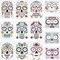 Halloween Temporary Face Tattoos Makeup Kit (13 Pack), Day of the Dead Sugar Skull Floral Black Skeleton Web Red Roses Full Face Mask Stickers Tattoo Families Party Supplies